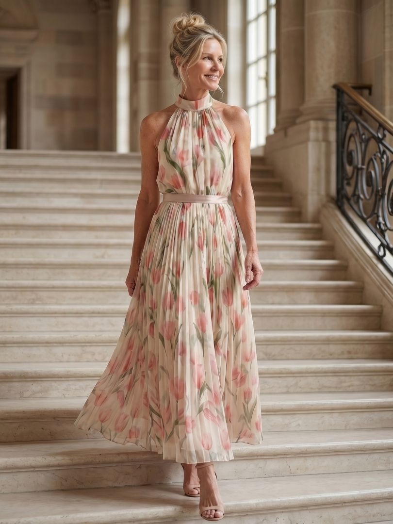 Corinna | Halter Neck Floral Midi Dress