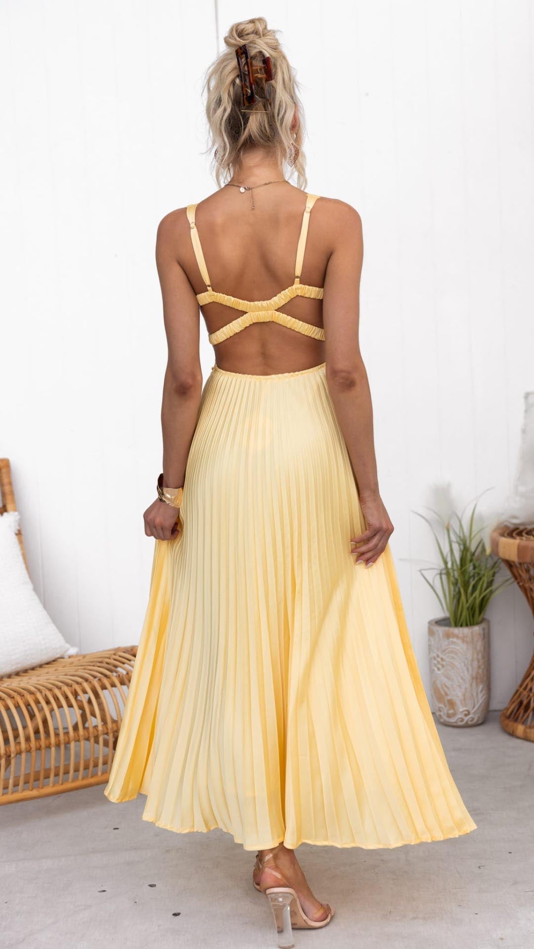 Quintessa | Pleated V-Neck Maxi Dress