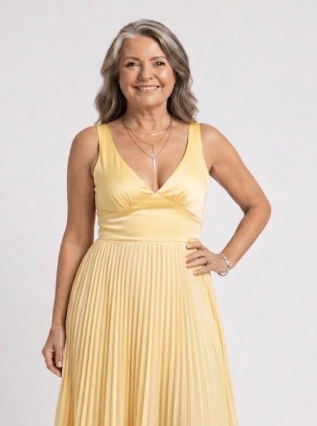 Quintessa | Pleated V-Neck Maxi Dress