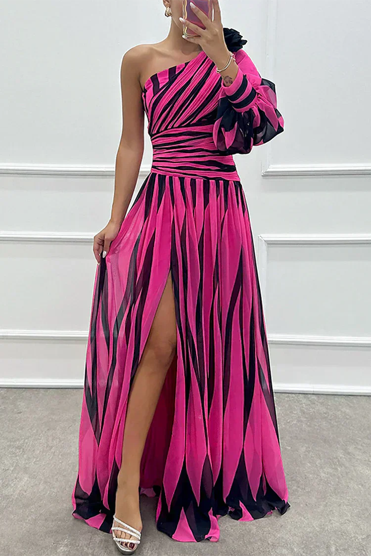 Camille | Elegant Striped Maxi Dress with One Shoulder