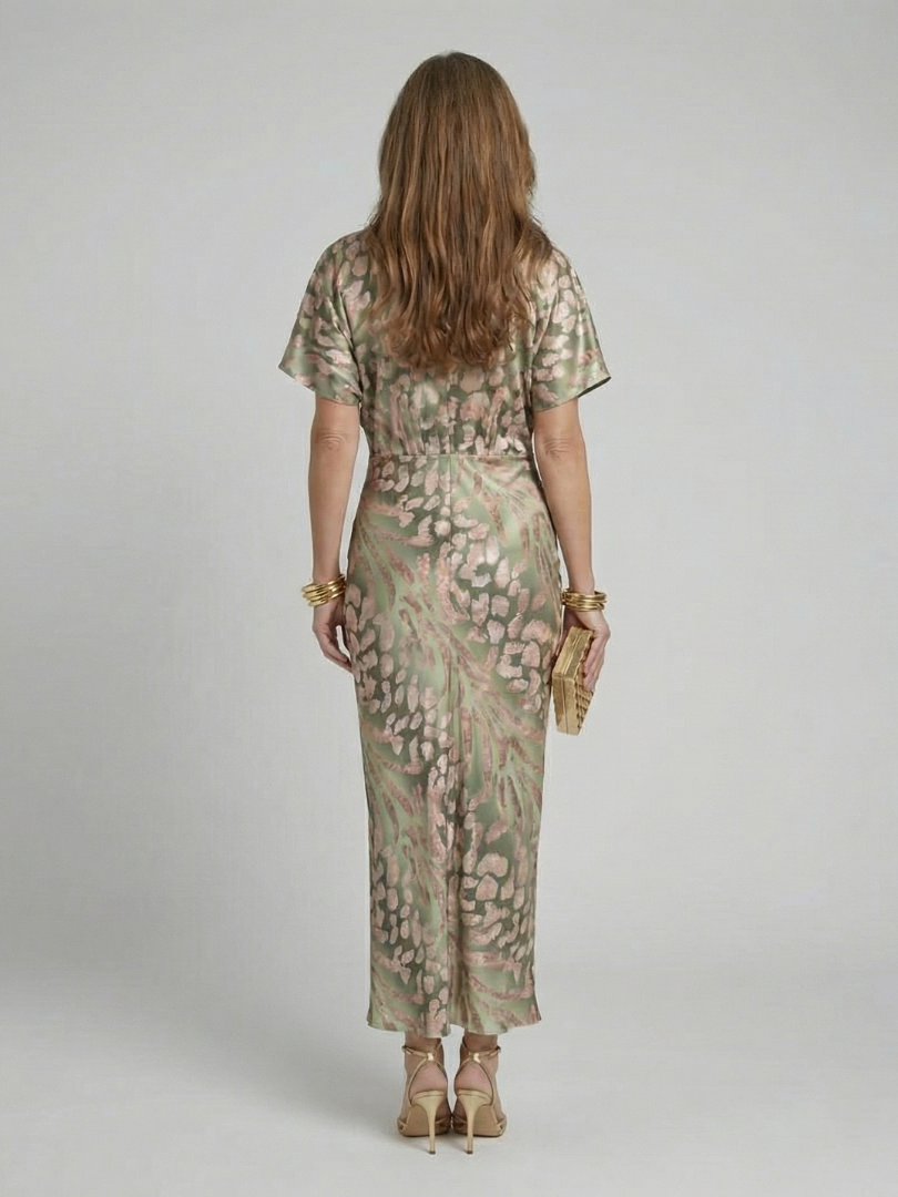 Isabella | Abstract Print V Neck Twist Waist Midi Dress