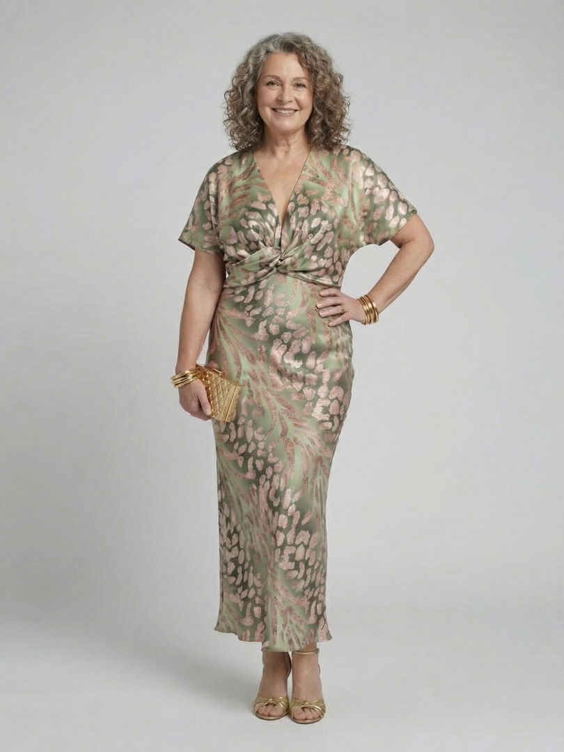 Isabella | Abstract Print V Neck Twist Waist Midi Dress
