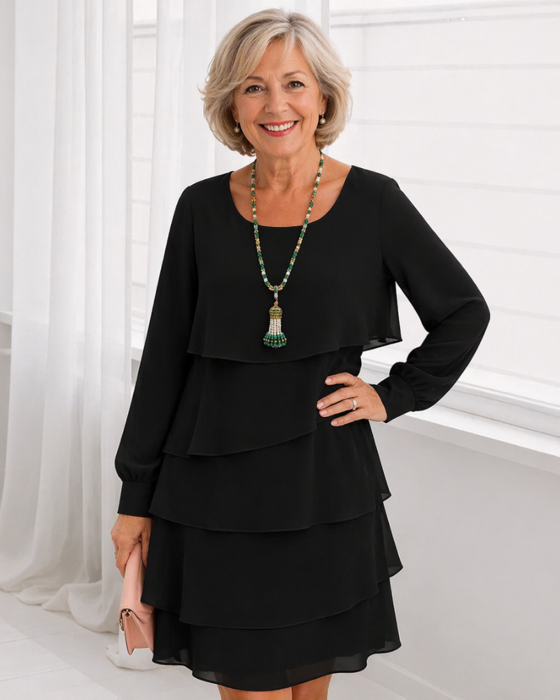 Margaret | Elegant Comfort Ruffle Dress Long Sleeve