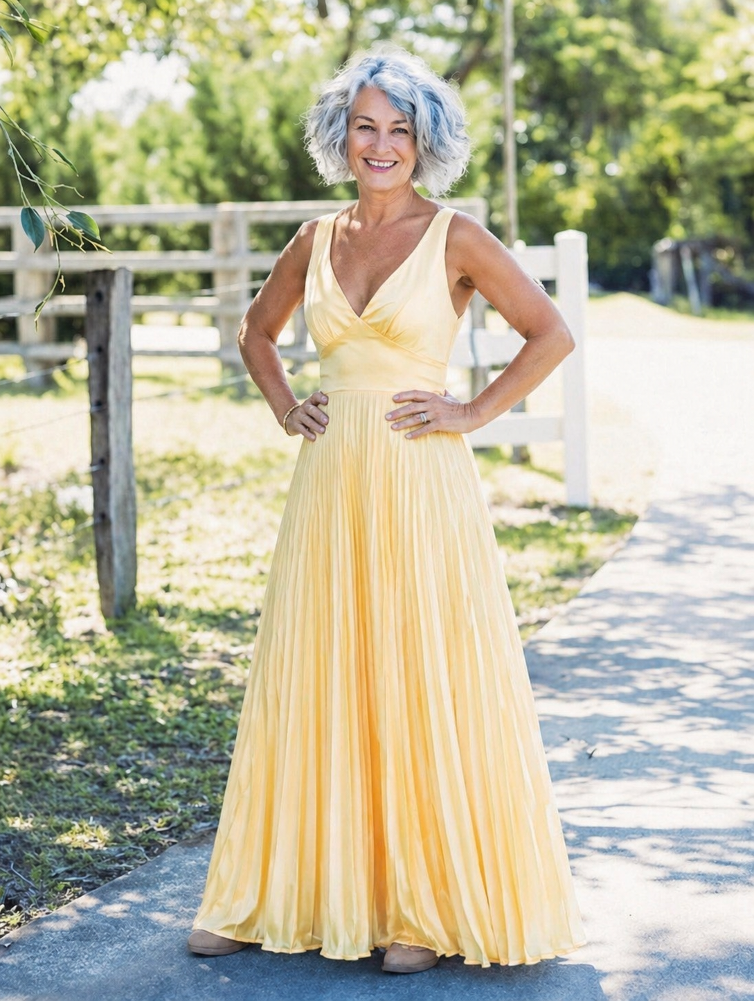 Quintessa | Pleated V-Neck Maxi Dress