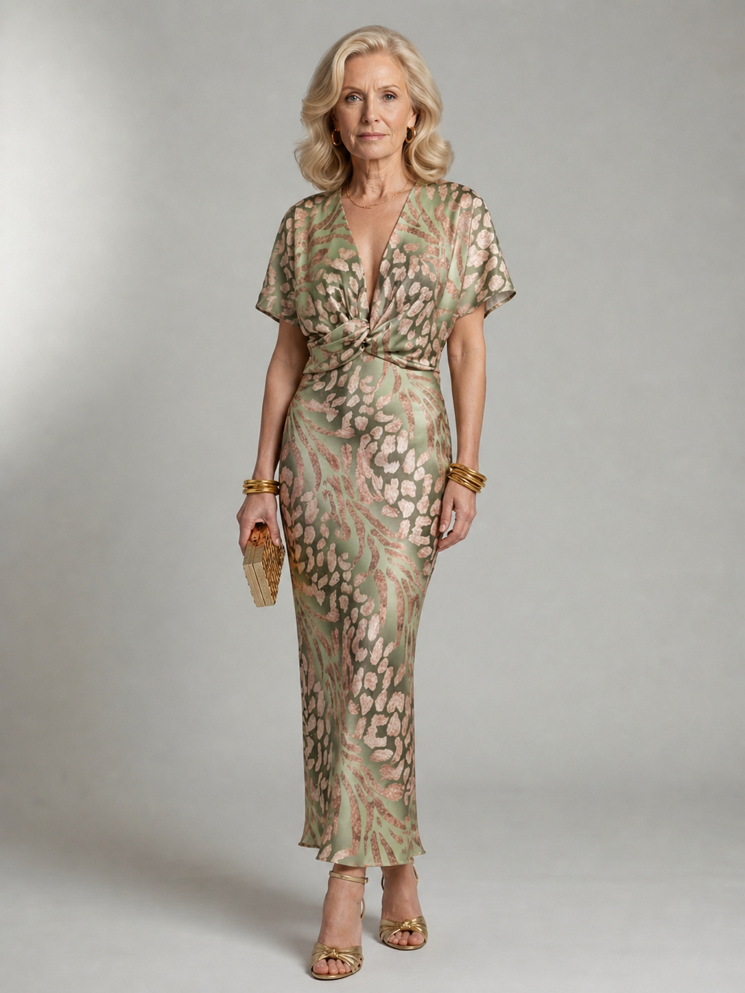 Isabella | Abstract Print V Neck Twist Waist Midi Dress