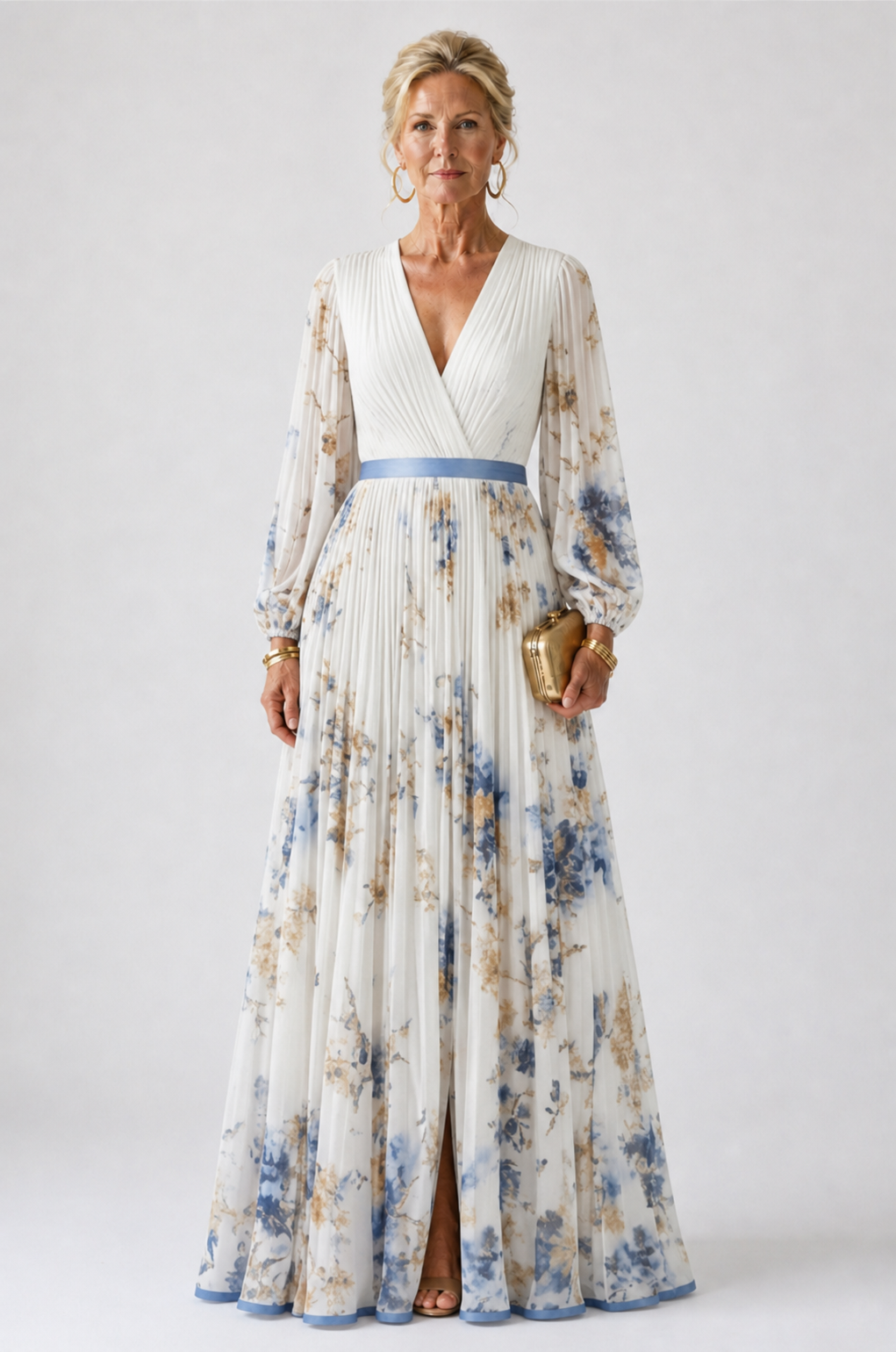 Harriet | Long Sleeve V Neck Floral Maxi Dress