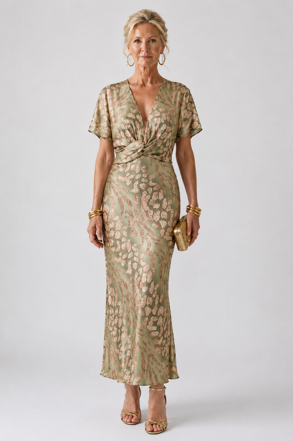Isabella | Abstract Print V Neck Twist Waist Midi Dress