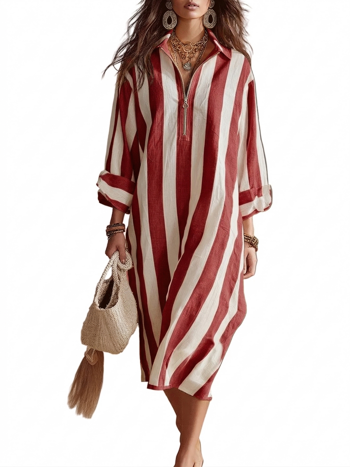 Relaxed Striped Resort Midi Dress