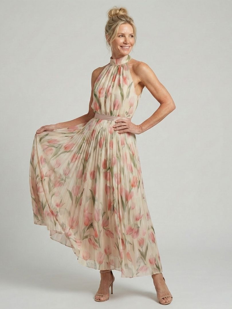 Corinna | Halter Neck Floral Midi Dress