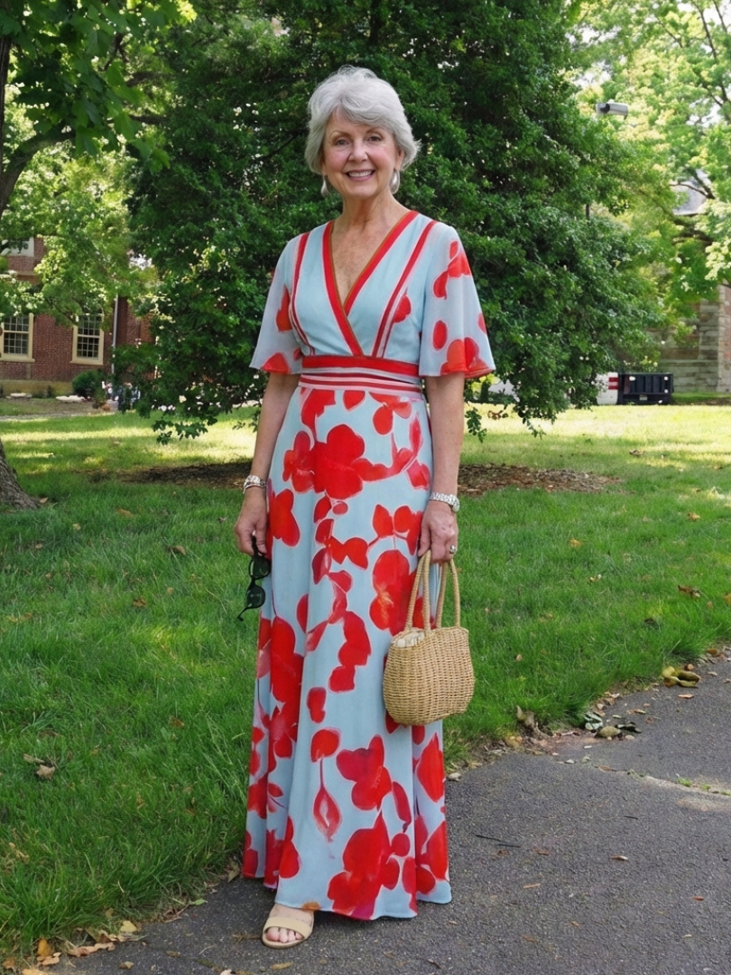 Xiomara | V Neck Short Sleeve Floral Maxi Dress