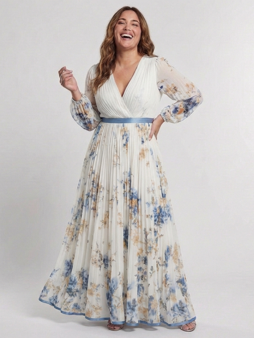 Harriet | Long Sleeve V Neck Floral Maxi Dress