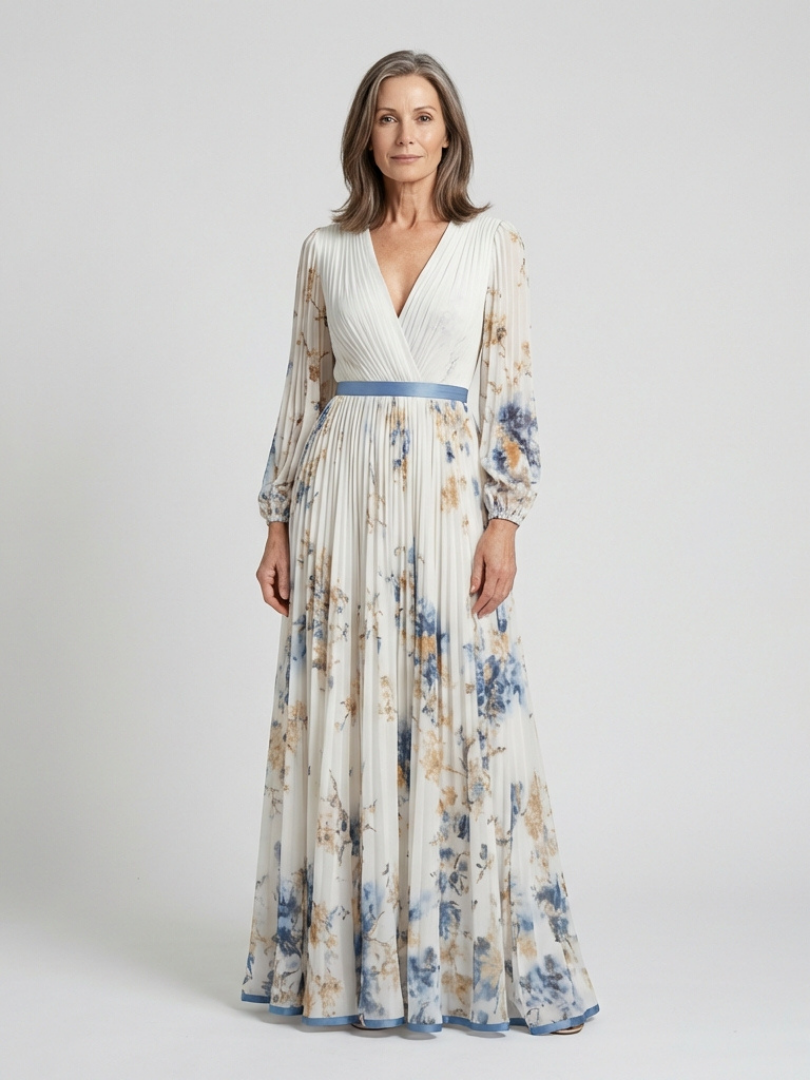 Harriet | Long Sleeve V Neck Floral Maxi Dress