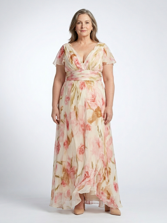 Roslyn | V Neck Short Sleeve Floral Maxi Dress