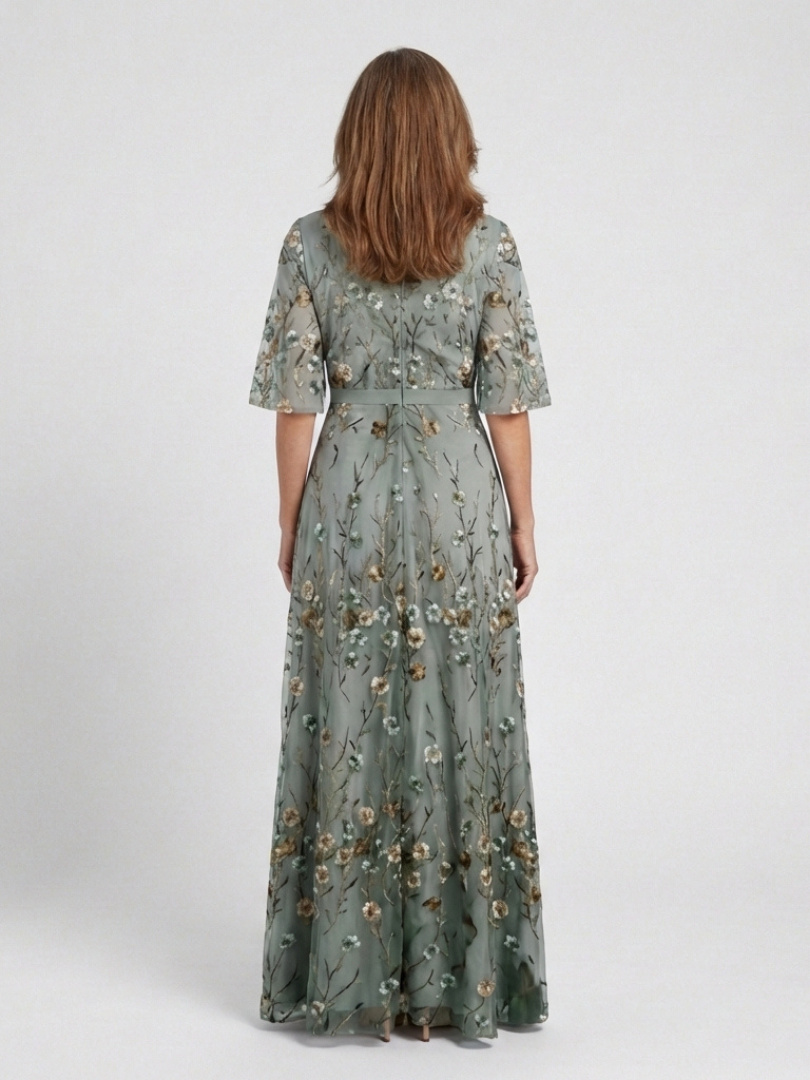 Theodora | Floral V Neck Short Sleeve Maxi Dress