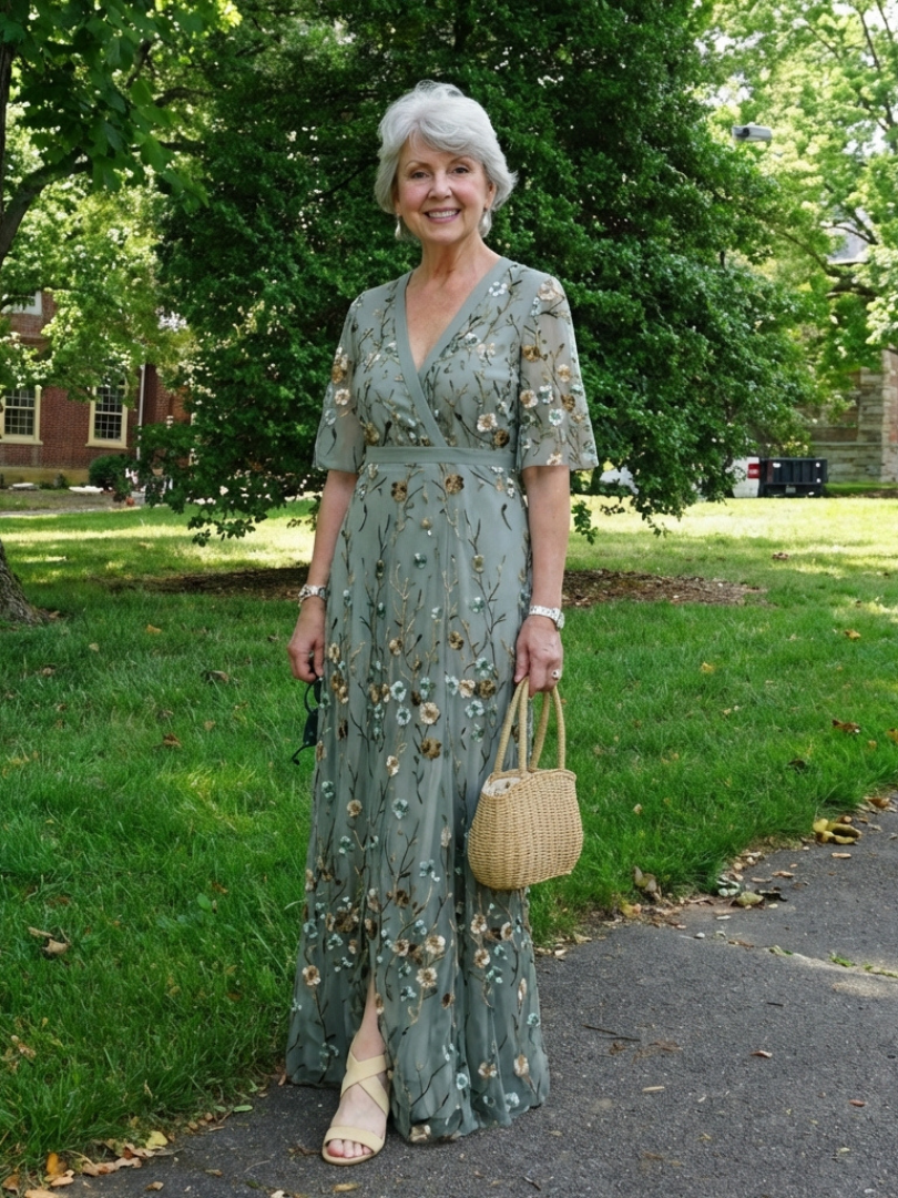 Theodora | Floral V Neck Short Sleeve Maxi Dress